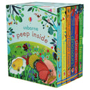 Peep Inside 6 Books Collection Box Set by Usborne | Lift-the-Flap Board Books for Babies & Toddlers (Zoo, Animal Homes, Night Time, Dinosaurs, Garden & Farm)