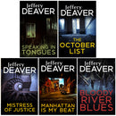 Jeffery Deaver 5 Book Collection Set – Mistress of Justice, Bloody River Blues, Manhattan Is My Beat, The October List & Speaking in Tongues | Crime Thriller Series
